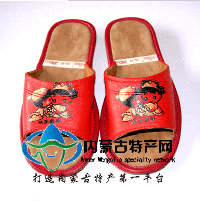 真皮拖鞋 婚庆用品 婚房布置手绘喜庆羊皮居家拖鞋
